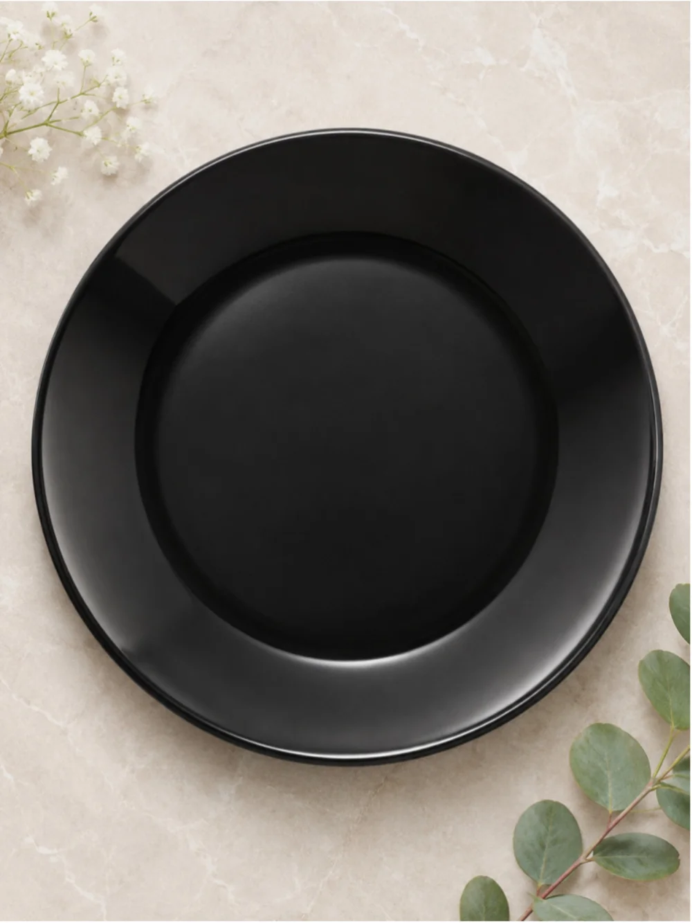 Set of 4 Solid Black 10.5” Ironstone Dinner Plates – New